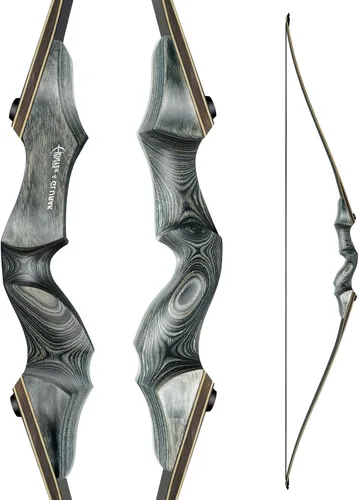 Vista 10 de Arco largo de caza desmontable Black Hunter, GLURAK 1,52 m/60" de madera para mano derecha y izquierda, arco de tiro con arco para principiantes