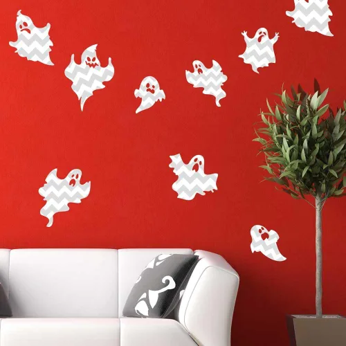 Vista 3 de Spooky Halloween fantasmas con Chevron Pared Decal Set – calcomanía decorativo de pared de Halloween por chromantics