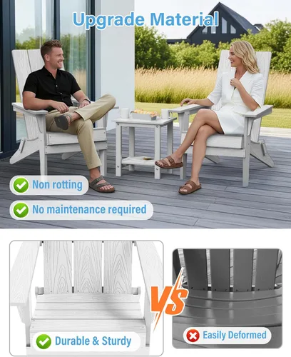 Vista 6 de YEFU Moderna silla plegable Adirondack de plástico, 1s ampliar/almacenar actualización desbloqueada, resistente a la intemperie, sillas de madera