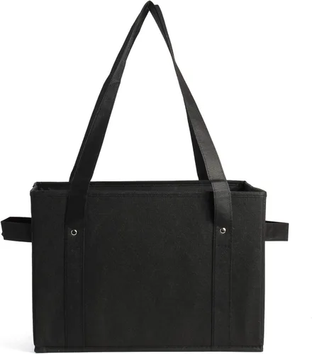 Vista 6 de Earthwise - Juego de 3 bolsas de compras de lujo, plegables y reutilizables, con base reforzada, diseño de cubo (negro)