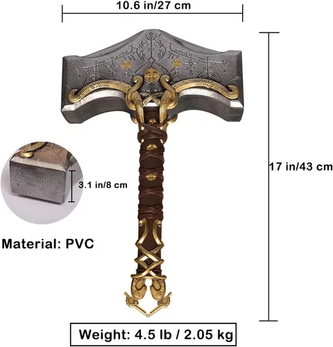 Vista 2 de Mjölnir - Martillo decorativo de anime de 17 pulgadas con base de exhibición para decoración del hogar, cosplay, colección