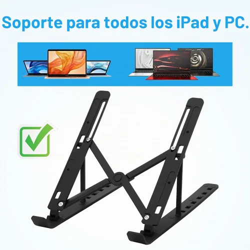 Vista 3 de Soporte para computadora portátil para escritorio, diseño ergonómico, ajustable, de aluminio, plegable, portátil, compatible con MacBook Air Pro