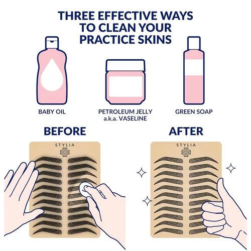 Vista 4 de Stylia Microblading Practice - Hoja de piel falsa para tatuaje de cejas, piel falsa para tatuaje, maquillaje de cejas de micro cuchillas, kit