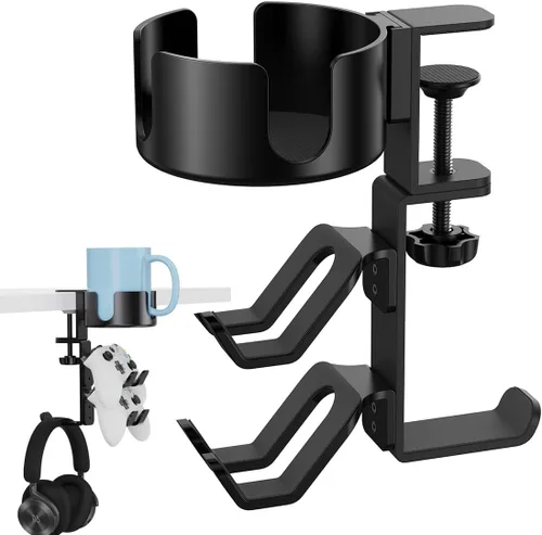 Game Controller Holder - 360 Rotating Controller Headphone Holder,Clamp On Desk Organizer,Headset & Desk Mounts,3 in 1,