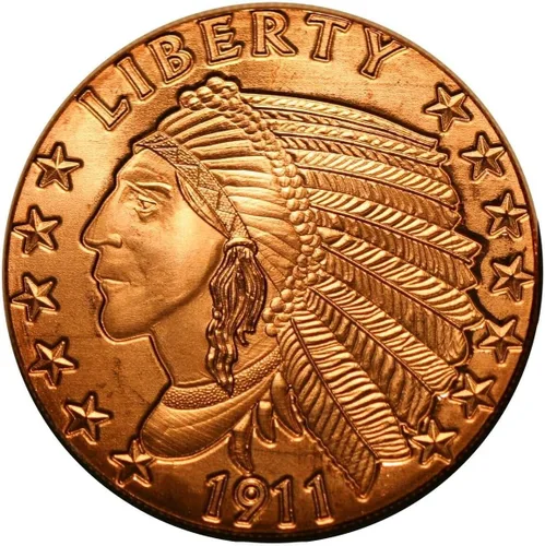 Vista 15 de Réplica de Águila de Oro India de 1907, $10, 1 onza de cobre puro .999, redonda, coleccionable, moneda de 39 mm en cápsula - COA de Heavenly Metals
