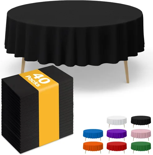 Vista 25 de Niuara Mantel de Mesa Rectangular de Plástico Negro, Paquete de 15, Mantel de 54''×108'' para Mesas de 6 pies, Mantel para Uso Desechable, Cubierta