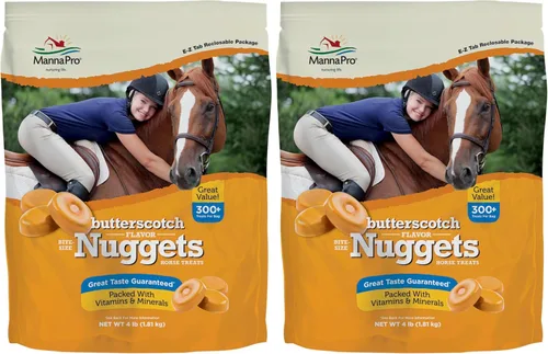 Vista 8 de Manna Pro Nuggets de Tamaño Mordisco para Caballos, Golosinas Sabor Butterscotch para Entrenamiento de Caballos, Recompensa y Fortalece el Vínculo