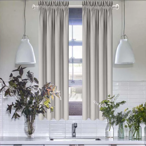 Vista 9 de Cenefa Beige Oscurecedora para Ventana, Cortina Corta con Bolsillo para Barra, Cenefa Primitiva para Sala de Estar, Baño, Guardería, Cocina, Ventana