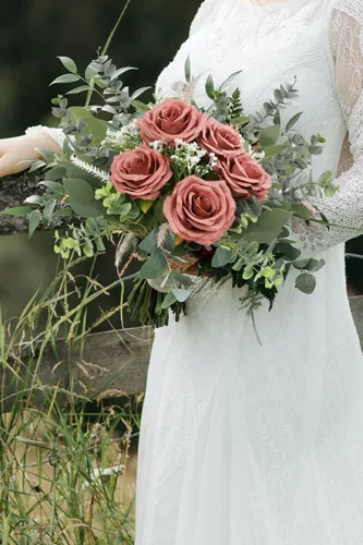 Vista 8 de LVEFIT Flores Artificiales de Rosa Rosas Polvorientas Flores de Seda 12 piezas con Rosas de Seda de Tallo Largo Ramo para Boda, Ducha Nupcial