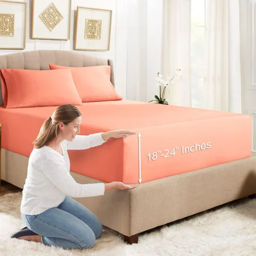 Vista 19 de Empyrean Bedding - Sábanas bajeras tamaño Queen, con sábana de cajón extra profunda – Juego de sábanas bajeras extra profundas, de 24 pulgadas