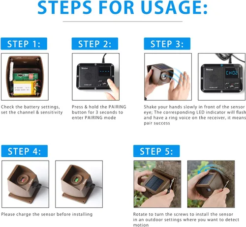 Vista 8 de Alarma solar inalámbrica para entrada exterior de 1800 pies, sensor de movimiento al aire libre y sistema de alerta de entrada con batería