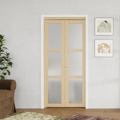 Vista 28 de BARNER HOME Puerta plegable, puerta de armario de cristal transparente de 3 lites, para apertura de 48 x 80 pulgadas, puertas plegables con kits