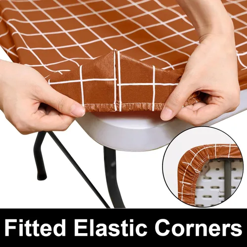 Vista 62 de Mantel rectangular, manteles de plástico elásticos ajustables con parte trasera de franela para mesas de 4 pies, manteles de vinilo impermeables
