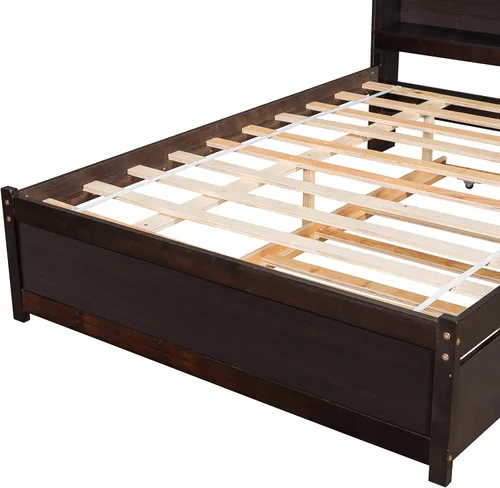 Vista 17 de Camas de plataforma individual con cajones de almacenamiento, marco de cama individual de madera maciza con cabecera y estribo, no necesita somier