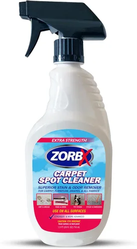 ZORBX Spray removedor de olores y manchas de alfombras de 24 onzas, complemento perfecto para suministros de limpieza, limpiador de manchas de