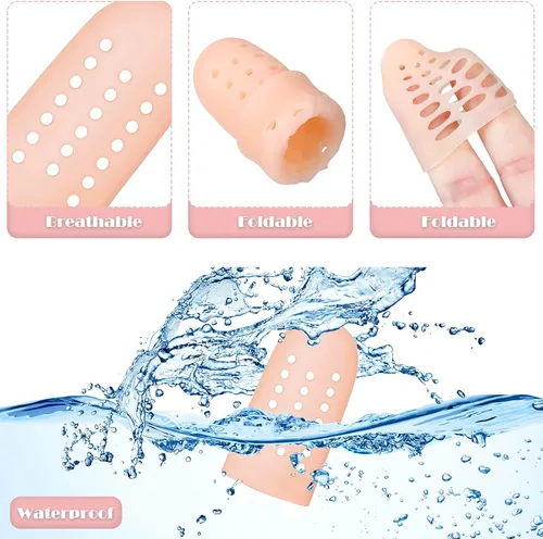 Vista 3 de Nuanchu 20 piezas de catre de gel para dedos, protectores de dedos de silicona, tapas de gel transpirables, fundas de silicona para dedos de manos