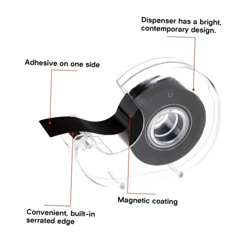 Vista 3 de STOBOK Cinta magnética, 1 rollo de cinta magnética negra, cinta magnética con dispensador, cinta magnética autoadhesiva, rollo de cinta magnética