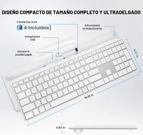 Vista 7 de Teclado Bluetooth inalámbrico multidispositivo-QWERTY plateado blanco