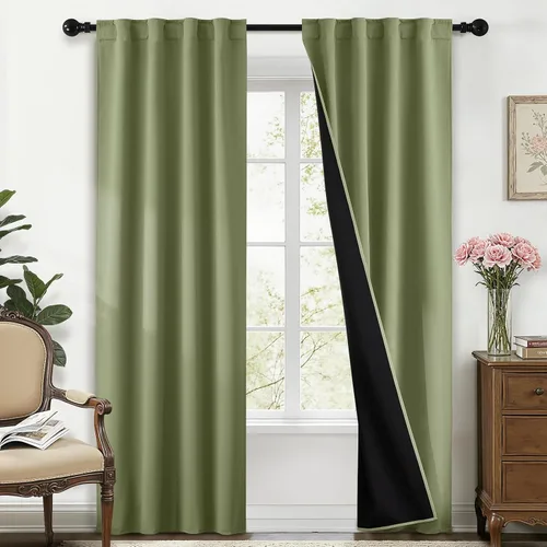 Vista 39 de Yakamok Cortinas 100% opacas para dormitorio, 2 paneles, cortinas de ventana completamente opacas, paneles de ventana con aislamiento térmico