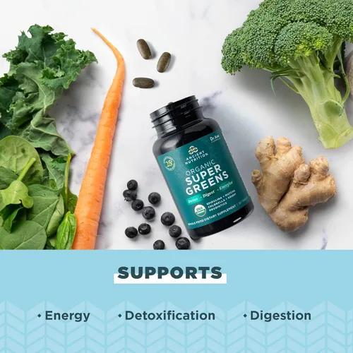 Vista 3 de Ancient Nutrition Super Greens con probióticos, tabletas orgánicas de superalimentos hechas de espirulina, clorella, moringa y un probiótico