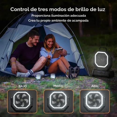 Vista 5 de Ventilador de camping – Ventilador de batería de 20000 mAh recargable con linterna LED – Ventiladores portátiles para tienda de campaña al aire