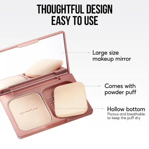 Vista 6 de Polvo compacto de ajuste prensado para control de aceite, maquillaje en polvo translúcido de larga duración de 12 horas, polvo facial impermeable