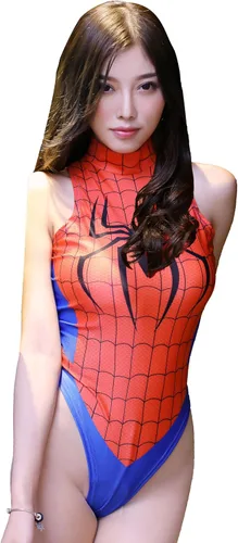 JasmyGirls Traje de baño de una pieza de cintura alta para mujer, lencería de anime de superhéroe, disfraz de cosplay, fiesta de cuello alto