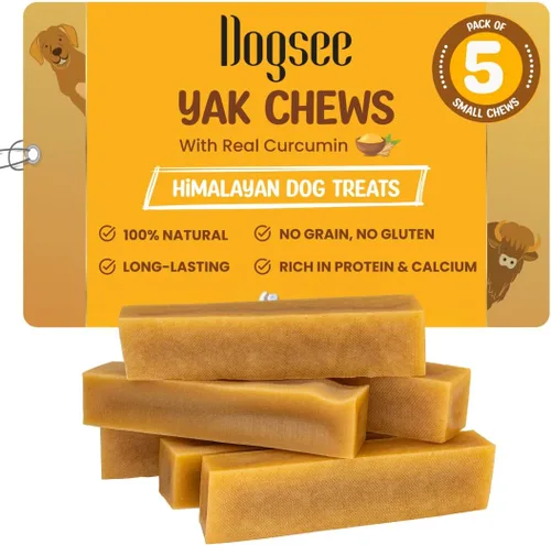 Vista 20 de Dogsee Queso de yak del Himalaya con cúrcuma de 1 libra (pequeño - 13 piezas) Golosinas sin piel cruda para perros pequeños Apoya la salud