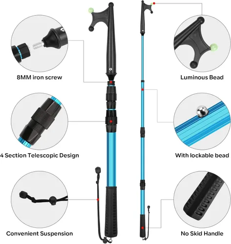 Vista 2 de SANLIKE Telescopic Boat Hook for Docking, Extendable Marine Docking Pole with Luminous Design, Rust-Resistant Aluminum, Non-Slip Handle, Lightweight