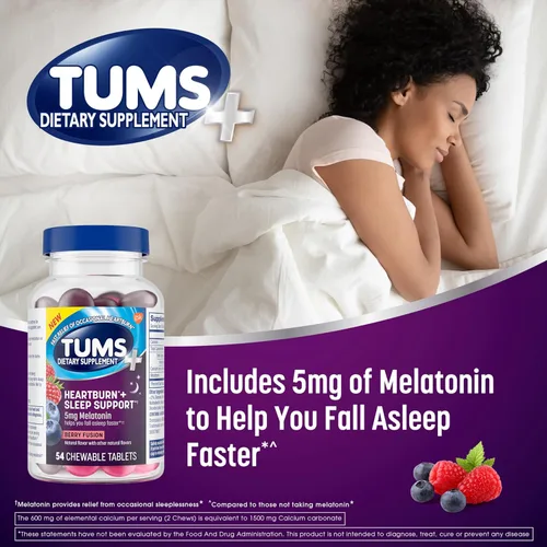 Vista 4 de TUMS Suplemento dietético masticable para la acidez estomacal Plus Sleep Support para alivio ocasional de la acidez estomacal más apoyo para dormir