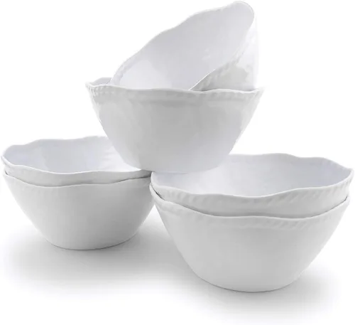 Vista 5 de KX-WARE Juego de 6 cuencos de melamina para cereales – 28 oz/6 pulgadas 100% melamina Juego de 6, color blanco, resistente a roturas y apto