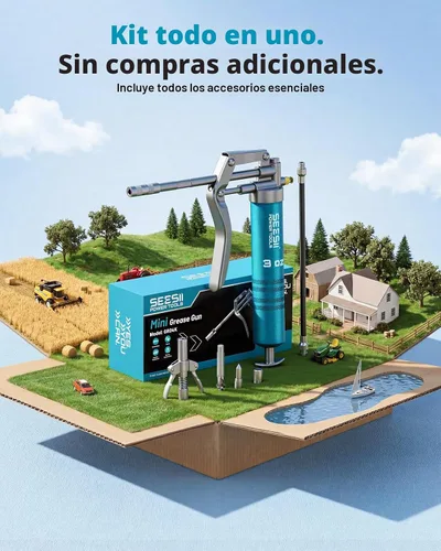 Vista 6 de Seesii Mini pistola de grasa de 3 onzas, 4000PSI portátil con válvula de Azul oscuro