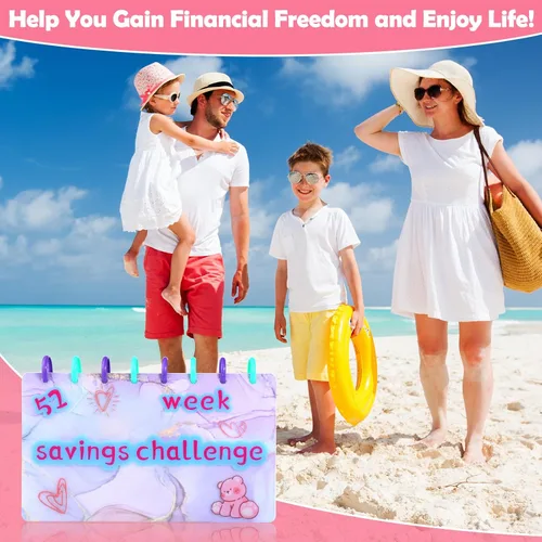 Vista 7 de AIERSA 52 Week Money Saving Challenge Binder Envelopes Kit, Fun Budget Binder Book Organizer with Cash Envelopes for 52 Weeks Cash Stuffing