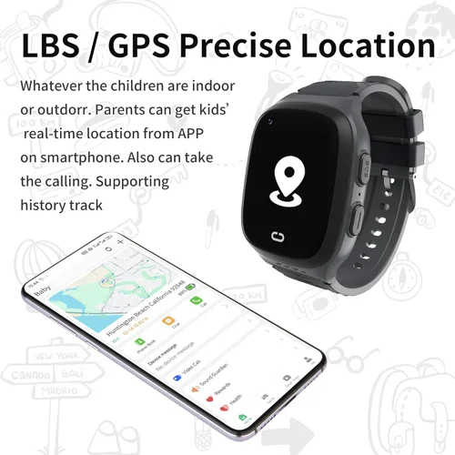 Vista 3 de Tixpc Reloj inteligente 4G para niños con rastreador GPS, ubicación, videollamada, teléfono celular, llamadas SOS, chat de voz, pantalla táctil