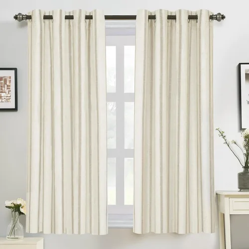 Vista 55 de DriftAway Cortinas opacas de mezcla de lino de 84 pulgadas de largo para dormitorio, cortinas de lino con estampado de rayas verticales