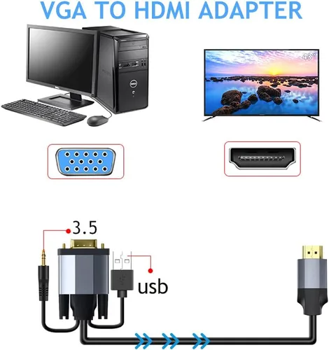 Vista 4 de Tianle Cable adaptador VGA a HDMI con audio de 0.138 in, 3.3 ft/3.3 pies macho activo VGA a salida HDMI, cable adattatore de video para PC