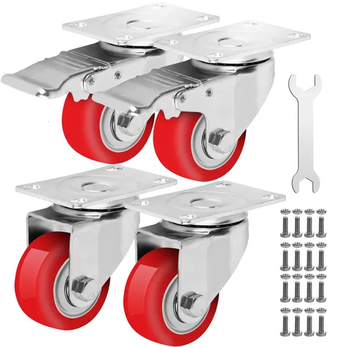 Vista 14 de Juego de 4 ruedas resistentes de 1 pulgada, ruedas giratorias con placa bloqueable con frenos resistentes a los arañazos y rotación de 360 grados