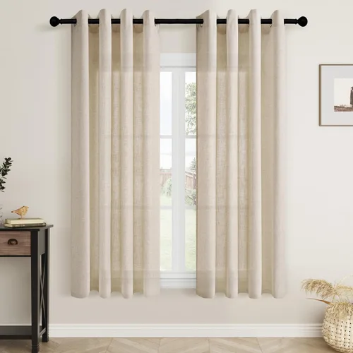 Vista 59 de Aersas Cortinas de lino negro para dormitorio de 63 pulgadas de largo, 2 paneles de privacidad, eficiencia energética, semitransparentes, cortinas