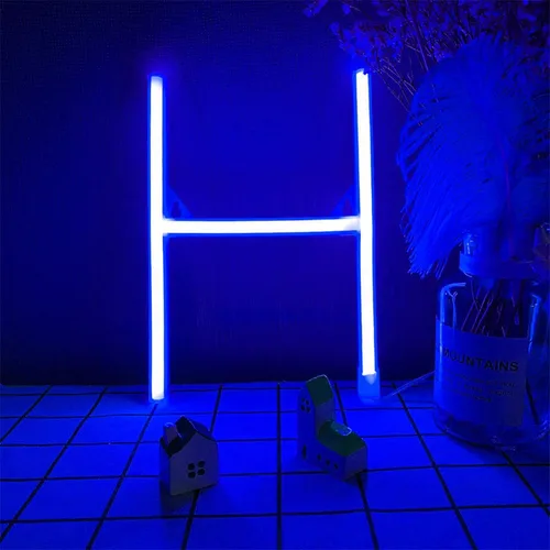 Vista 13 de Letras de neón azules, letreros LED que funcionan con pilas, luces LED del alfabeto, letrero de marquesina, letras decorativas de marquesina, luces