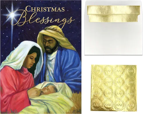 Vista 31 de African American Expressions - Juego de tarjetas navideñas en relieve en caja - Diseños de temporada inspiradores - Juego de 15 (5x7) tarjetas