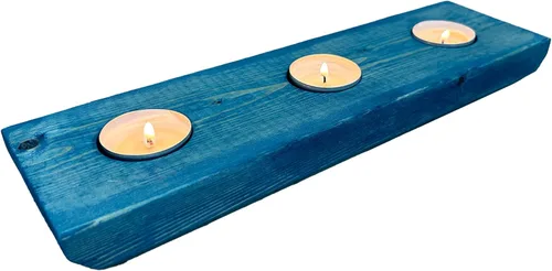 Vista 3 de Portavelas de 3 candelabros de madera con velas de té, 12 pulgadas, decoración del hogar para exhibición de mesa (madera natural, cónico moderno)