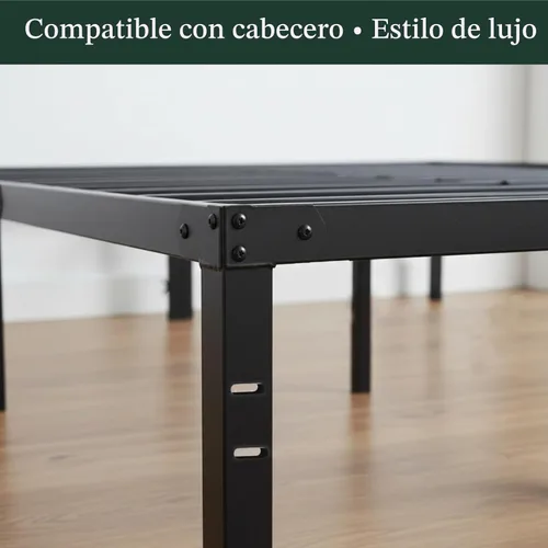 Vista 6 de Marco de cama tamaño Queen, marcos de cama de plataforma de metal de 14 pulgadas con soporte de listones de acero resistente, no necesita somier