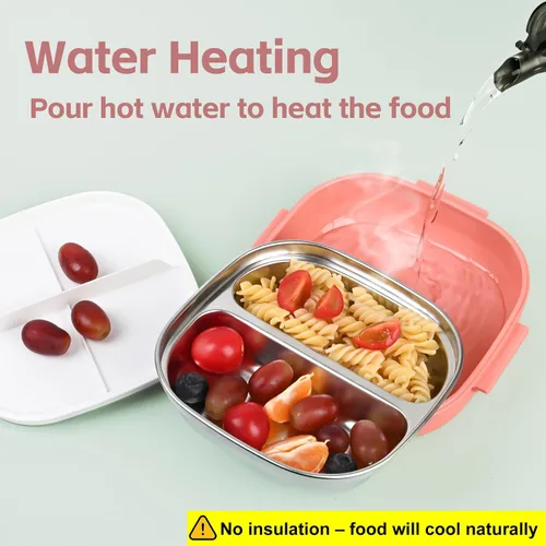 Vista 10 de Pequeña mini caja Bento o caja de aperitivos con 2 compartimentos extraíbles de acero inoxidable y cubiertos para bebé de 0 a 24 meses, a prueba