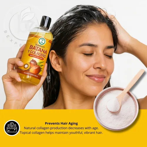 Vista 3 de Champú de aceite Batana con colágeno, romero y aloe vera, nutritivo e hidratante, 16.9 onzas líquidas, sin sal, sin parabenos, para cabello seco