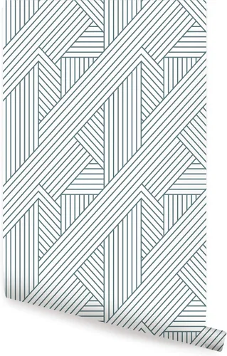 Vista 8 de Simple Shapes Papel tapiz con patrón de parquet entrelazado, despegar y pegar (gris, hoja individual, 2 x 9 pies)