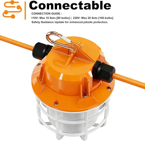 Vista 5 de NS Luces de Cadena de Construcción LED de Grado Industrial de 50 Pies Super Brillantes 5000K IP65 Enlazables para Sitios de Construcción, Trabajo