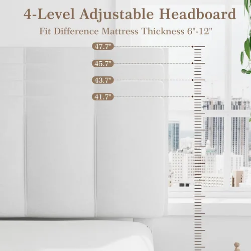 Vista 5 de VECELO - Base de cama tamaño individual con cabecera tapizada, plataforma con soporte de listones de madera de alta resistencia, no necesita somier