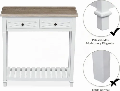 Vista 4 de Mesa consola con 2 cajones y estante de almacenamiento, mesa estrecha para sofá, mesa de entrada para entrada, pasillo delantero, color blanco