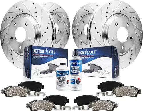 Detroit Axle - Kit de frenos para Mercedes-Benz C300 C350e 2015 2016 2017 2018 Rotores de freno perforados y ranurados Pastillas de freno de