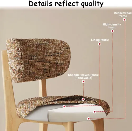 Vista 4 de YVYKFZD Solid Wood Dining Chairs, Armless Dining Room Chair Set, Upholstered Kitchen Chairs, Living Room Chair with Removable Fabric Seat Cushion